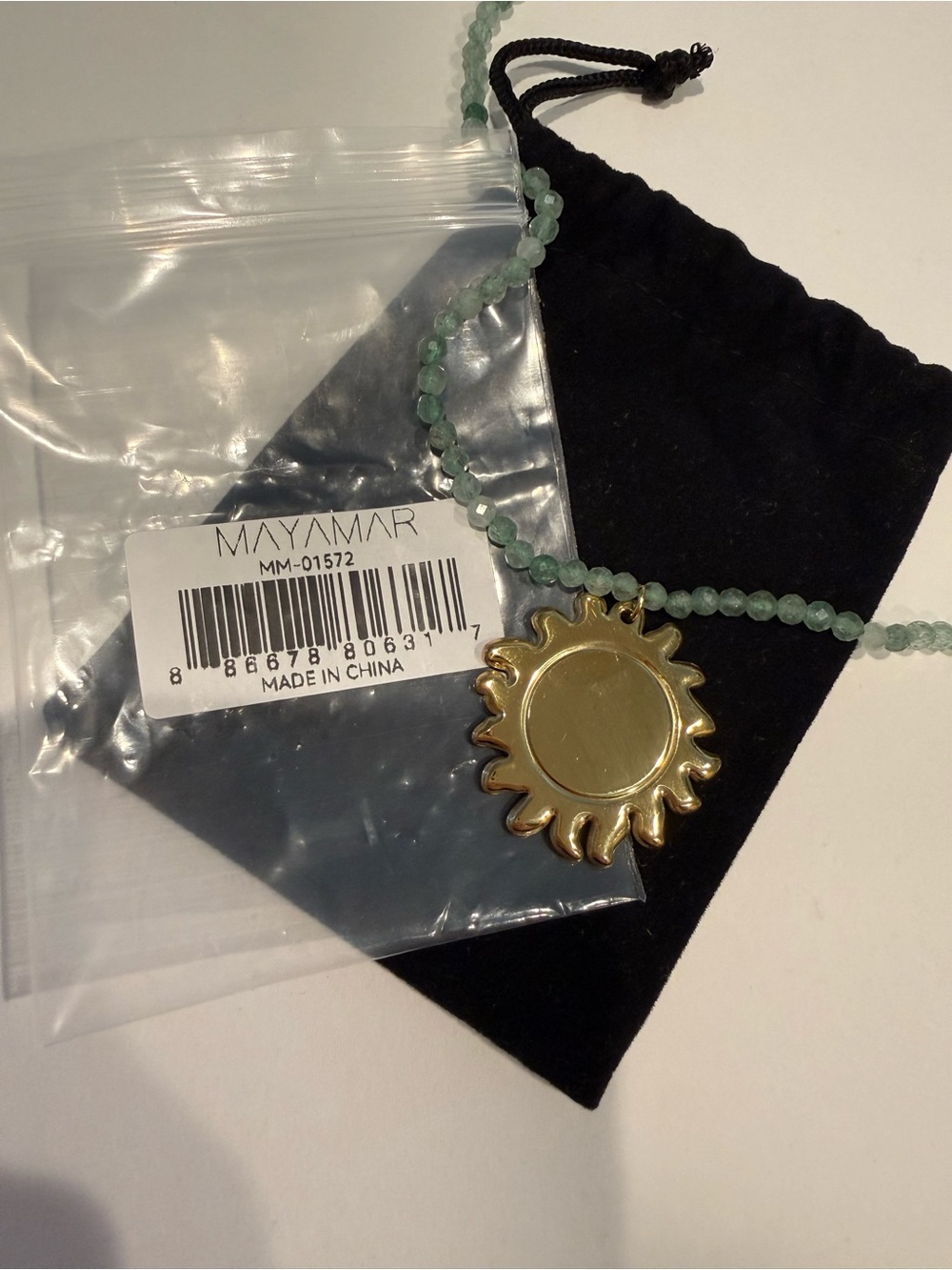 NEW Mayamar Natural Green Beaded Gold Sun Pendant Necklace - Picture 8 of 9
